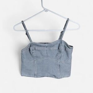 Universal Thread Blue White Striped Bustier Crop Top Smocked Back Size S Coastal